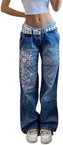 PanLidapan Y2K Women's Loose Denim Trousers Stretch Jeans Casual Wide Leg Trousers Girl - Comfortable Wide Leg Jeans for